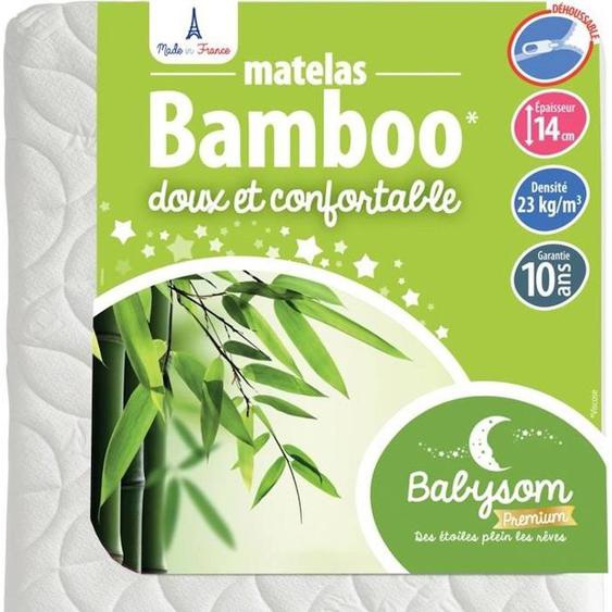 Babysom - Matelas Bébé Bamboo - 60x120 Cm Viscose Au Toucher Ultra Doux Aéré Et Absorbant Sans Traitement Chimique Blanc