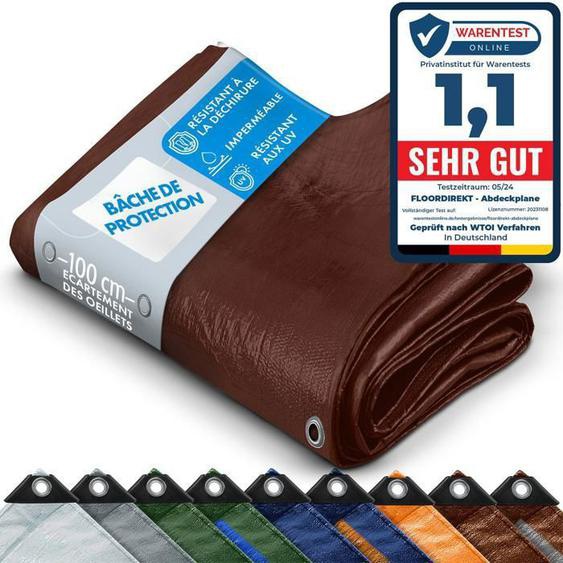 Bâche multifonction de protection imperméable 240 g/m², œillets de fixation robustes,  Marron 8 x 10 m