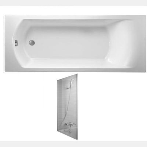 Baignoire droite Ove 170 x 70 cm, bonde excentré + pare bain chrome