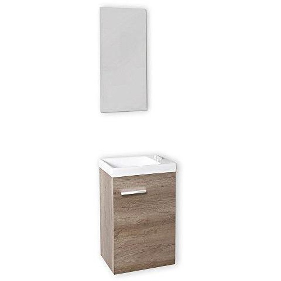 Baikal 24010555 - Meuble Lave Mains Avec Lavabo Et Miroir Pour Toilettes Coloris Bois / Chêne / Gris