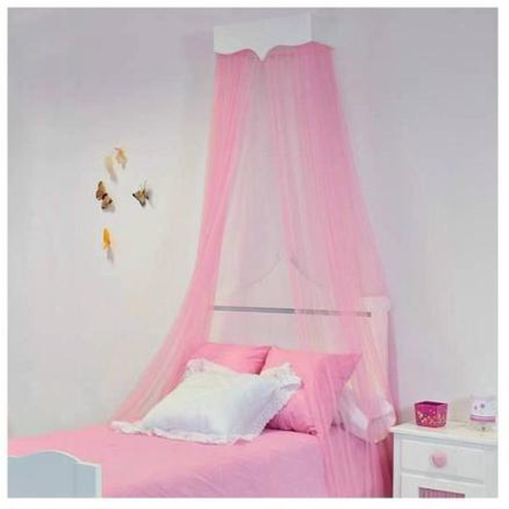 Bainba - Baldaquin - Ciel de lit enfant - Support mural en bois et voilage tulle