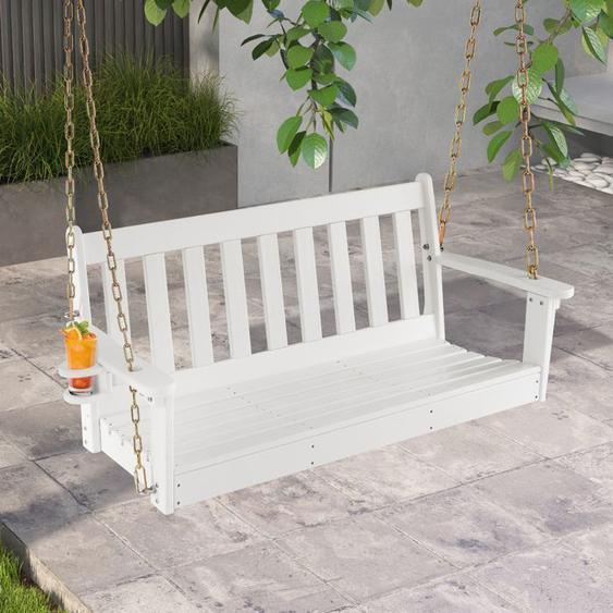 Balancelle 2 Places DREAMADE avec Porte-gobelet Rotatif, Balançoire de Jardin en HDPE avec Chaîne Réglable & Accoudoir, Charge