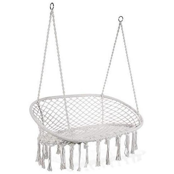 Balancelle Bohème Suspendue - Banc en Macramé 2 Places Blanc Jardin