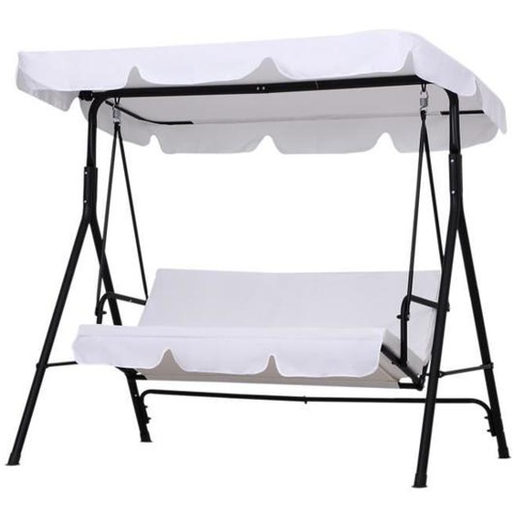 Balancelle de Jardin 3 Places Toit Inclinaison réglable Coussins Acier Noir Polyester Blanc - Outsunny