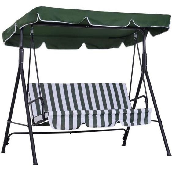 Balancelle de Jardin 3 Places Toit Inclinaison réglable Coussins Acier Noir Polyester Vert - OUTSUNNY