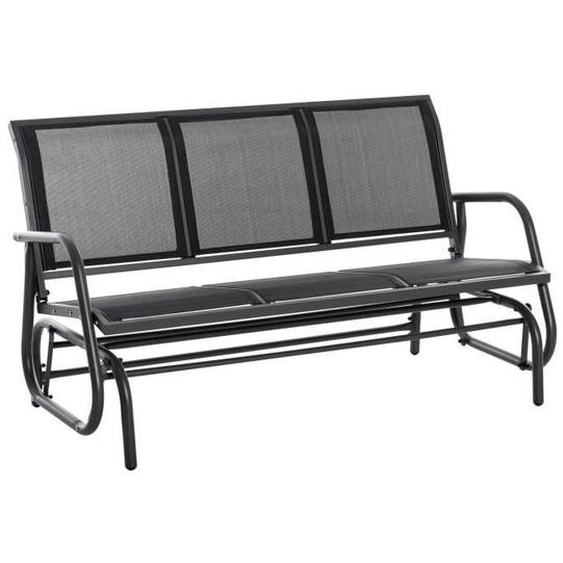 Banc à bascule de jardin 3 places design contemporain grand confort accoudoirs assise et dossier ergonomique acier textilène noir