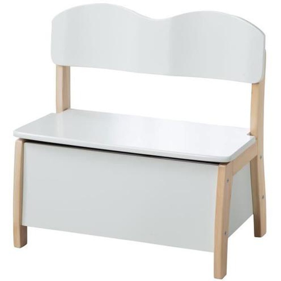 Banc Coffre à Jouets pour Enfant en Bois - ROBA - Meuble de Rangement 2 en 1 - Blanc / Naturel