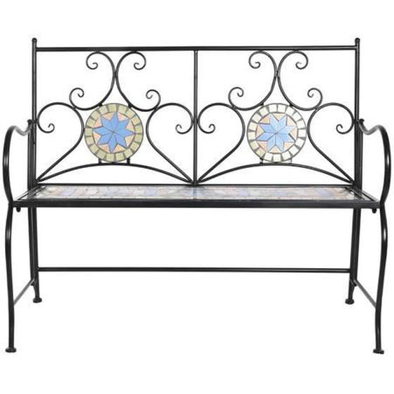 Banc de jardin en métal et céramique multicolore - Longueur 111 x Profondeur 54 x hauteur 88 cm