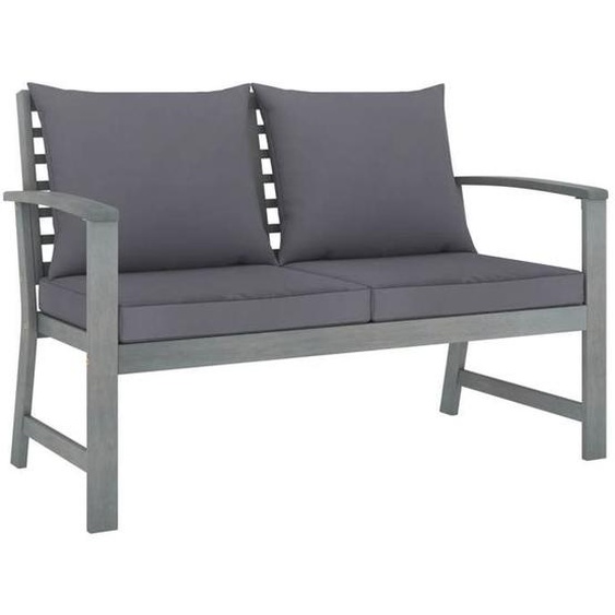 Banc de jardin meuble de patio d exterieur terrasse 120 x 60,5 x 81 cm et coussin gris fonce bois solide d acacia