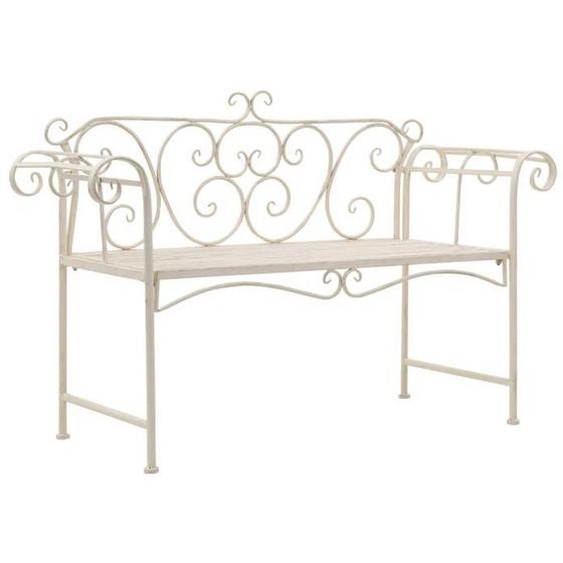 Banc de jardin meuble de patio d exterieur terrasse 132 x 46 x 85 cm metal antique blanc