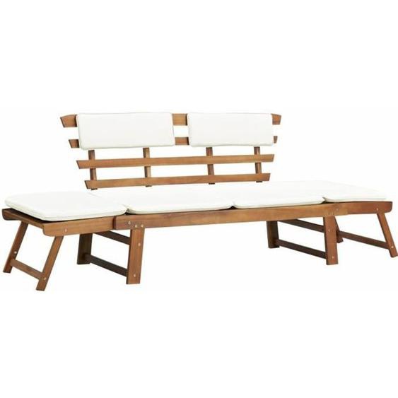 Banc de Jardin Terrasse Style Contemporain Banquette de Jardin Extérieure avec coussins 2-en-1 190 cm Bois solide dacacia