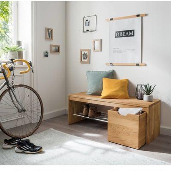 Banc à chaussures bois massif avec 1  cube de rangement Cyriel