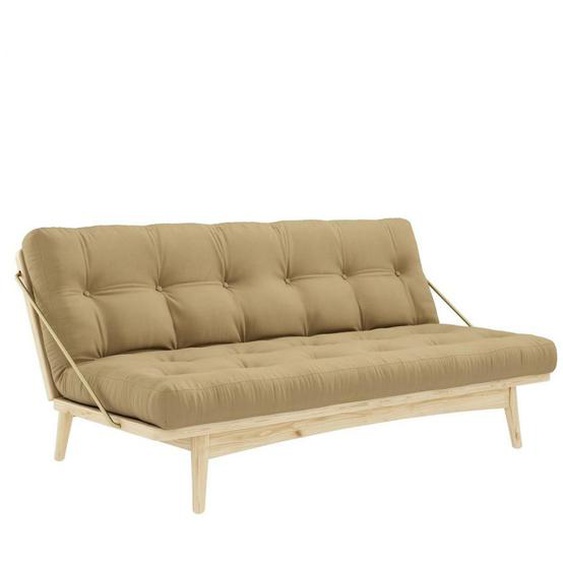 Banquette futon FOLK en pin massif coloris beige blé couchage 130 x 190 cm.