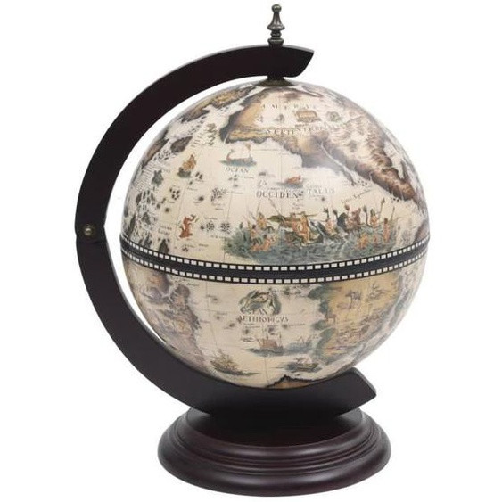 Bar globe en bois deucalyptus blanc - Vintage - Meuble de salon - 38cm