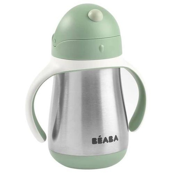 Beaba, Biberon/tasse Dapprentissage/gourde Bébé 2 En 1, Tasse Paille Enfant, Inox 100% Étanche, Anti-fuite, 250ml, Vert Sauge Vert