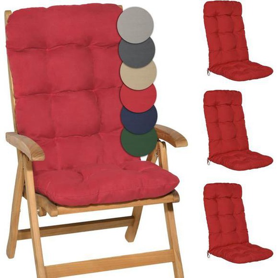 Beautissu Coussin Exterieur Jardin Flair HL - Set 4 Coussins Chaise Jardin 120x50x8cm, Rouge