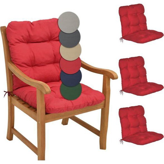 Beautissu Coussin Exterieur Jardin Flair NL - Set 4 Coussins Chaise Jardin 100x50x8cm, Rouge