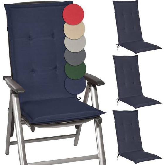 Beautissu Coussins Chaises Jardin Loft HL - Bleu foncé - Set de 4-120x50x6cm – Haut Dossier – Extérieur