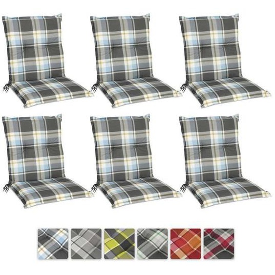 Beautissu Matelas Coussin pour Chaise Fauteuil de Jardin terrasse Sunny BK bleu à carreaux - Set de 6 - 100x50x6cm