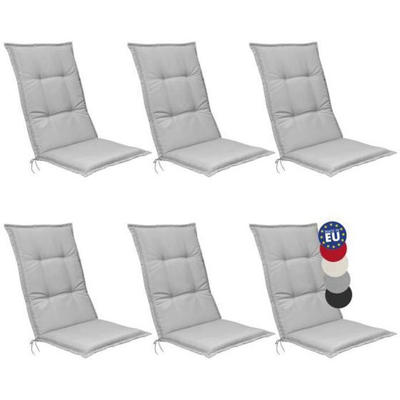 Beautissu Set de 6 Coussin Exterieur Jardin Haut Dossier 120x50x6cm Base HL – Coussin Chaise Jardin Gris Clair