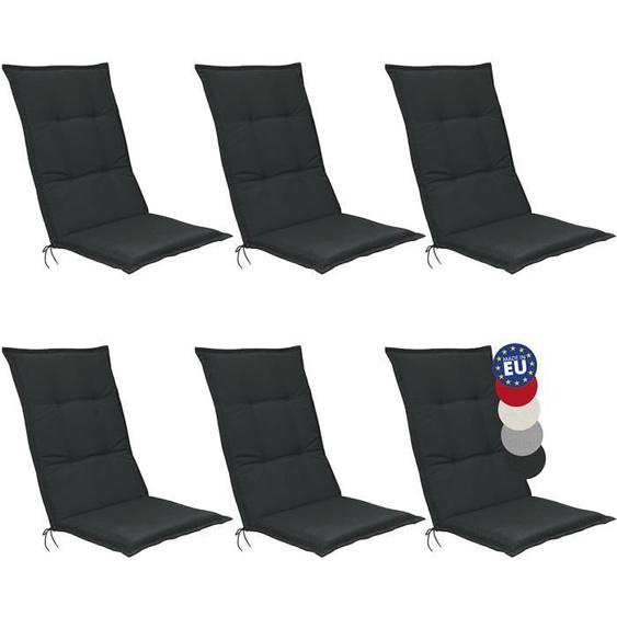 Beautissu Set de 6 Coussin Exterieur Jardin Haut Dossier 120x50x6cm Base HL – Coussin Chaise Jardin Gris Graphite