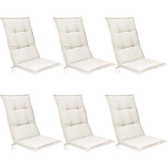 Beautissu Set de 6 Coussin Exterieur Jardin Haut Dossier 120x50x6cm Base HL – Coussin Chaise Jardin Nature