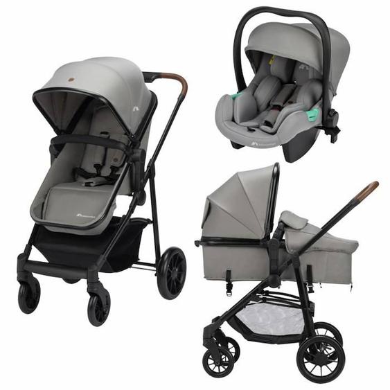 Bebeconfort Haze Poussette 3 En 1 I-size - Nacelle + Siège Auto Gr0+ Habillage Pluie Inclus - Naissance Jusquà 22kg, Mineral Gray Gris