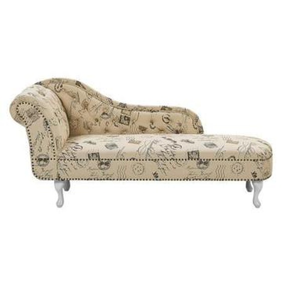 Beliani - Chaise longue Chesterfield en tissu imprimé beige côté gauche NIMES