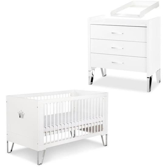 BLANKA Chambre bébé lit convertible et commode avec plan à langer 140X70 Blanc