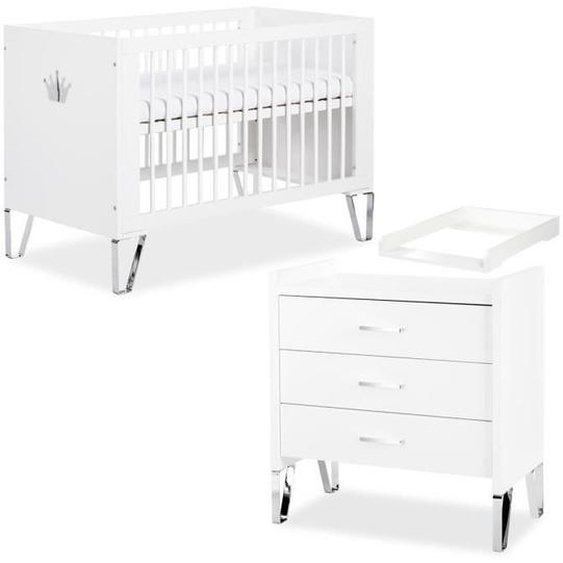 BLANKA Chambre bébé lit évolutif et commode avec plan à langer 120X60 Blanc