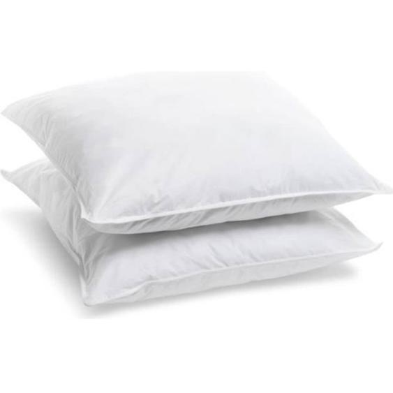 Bleu Calin Lot De 2 Oreillers 60x60cm Ferme - Doux Et Gonflants - Enveloppe 100% Percale De Coton Blanc