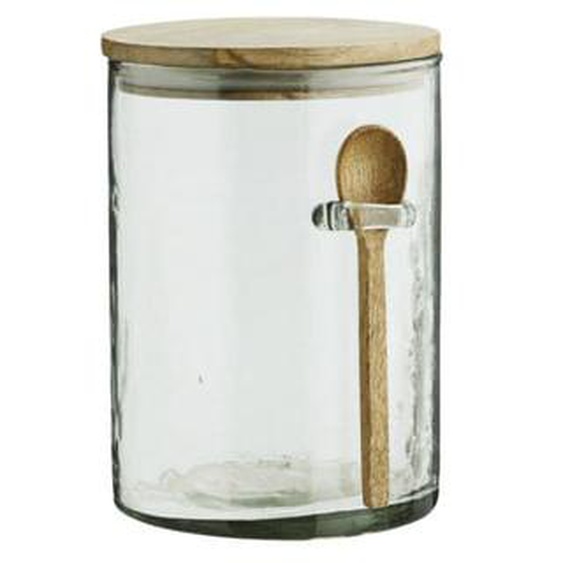 Bocal de rangement verre bois avec cuillère Madam Stoltz