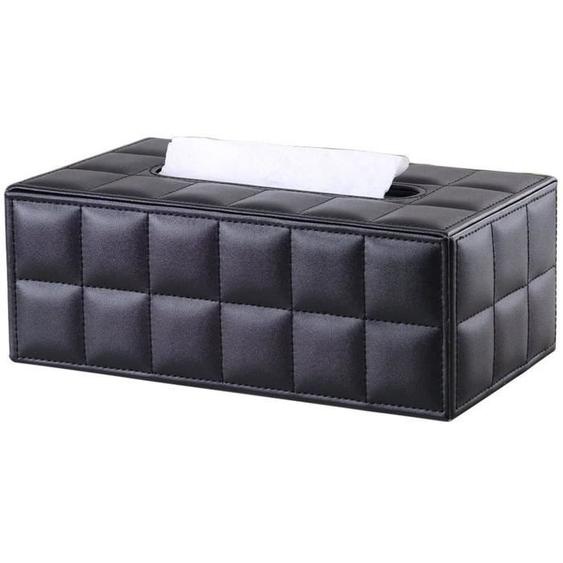 Boîte à Mouchoirs en Cuir PU Distributeur à Mouchoirs Rectangulaire pour Maison Hôtel Bureau Voiture Noir