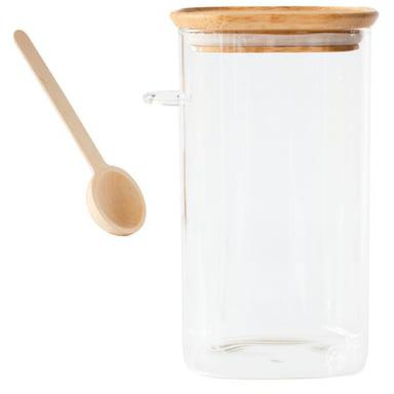 Boite carrée - verre et couvercle bambou - cuillère doseuse - 1,4 l