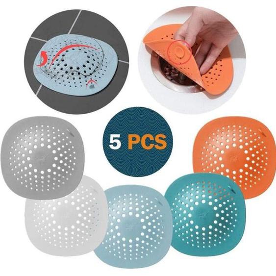 Bouchon de Baignoire,Filtre Cheveux,Douche Protections de vidange en Silicone avec Ventouse,pour évier,baignoire,sall de bain,5pcs