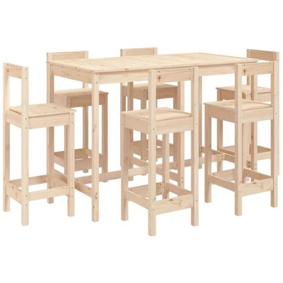 Ensemble de bar de jardin en bois de pin massif - Brun - 7 pcs - Hauteur 112 cm - Largeur 42 cm - Longueur 40 cm