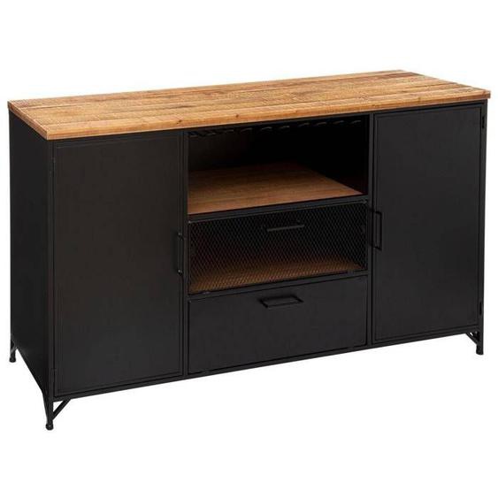 Buffet 2 portes Cierna noir - fer & bois H140 cm - Noir - Atmosphera createur dinterieur