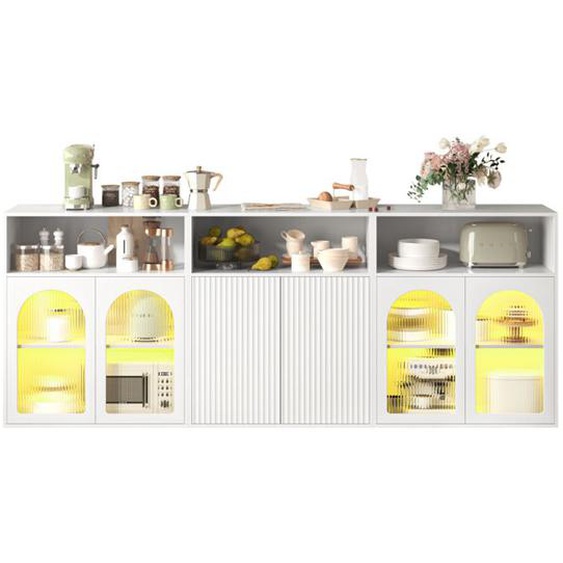 Buffet Avec Portes Vitrées Et Portes À Feuilles De Bois LED, Armoire Séparée Pour La Cuisine, La Maison, Le Salon, 210 X 35 X 90 Cm