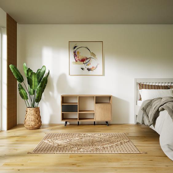 Buffet bas - Effet chêne, design contemporain, avec porte Effet chêne et tiroir Graphite - 118 x 72 x 34 cm