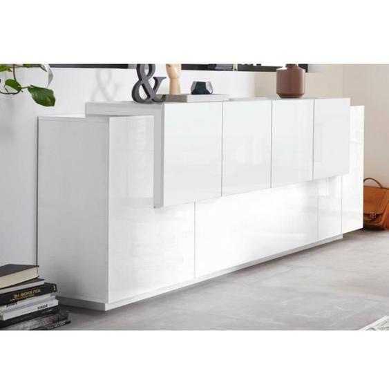 Buffet de cuisine à 7 portes DMORA Gennaro - Blanc brillant et mat - 200x45h86