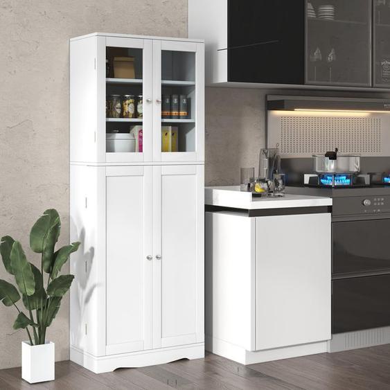 Buffet de Cuisine Blanc - Porte Multi-Rangement - Armoire Haute - Anti-basculement - Placards - Salon Cuisine