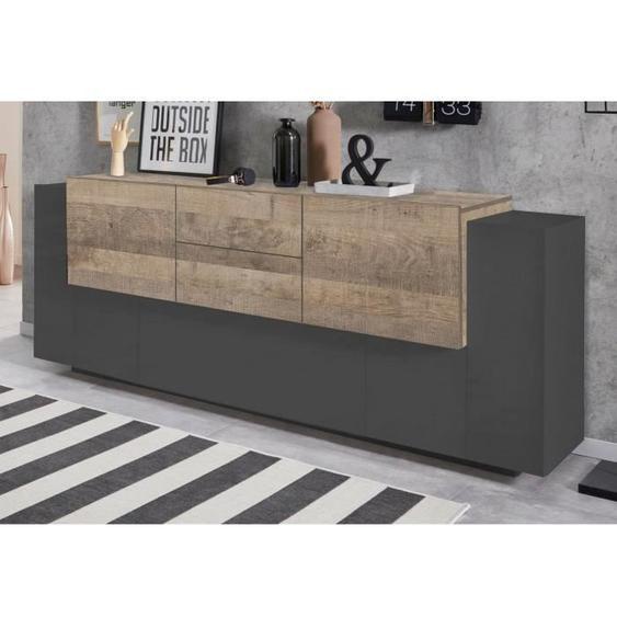 Buffet de cuisine DMORA Cesare - 5 portes, 2 tiroirs - Anthracite et Érable