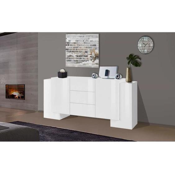 Buffet de cuisine DMORA Fabio - 2 portes, 3 tiroirs - Blanc brillant