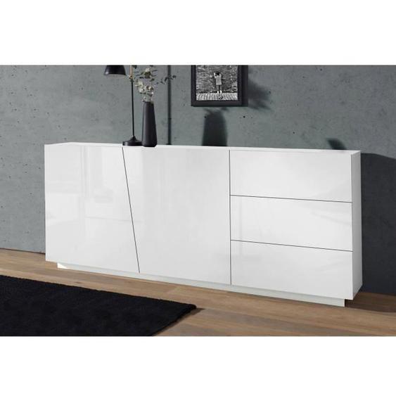 Buffet de cuisine DMORA John - 2 portes et 3 tiroirs - Blanc brillant - 180x43h86 cm