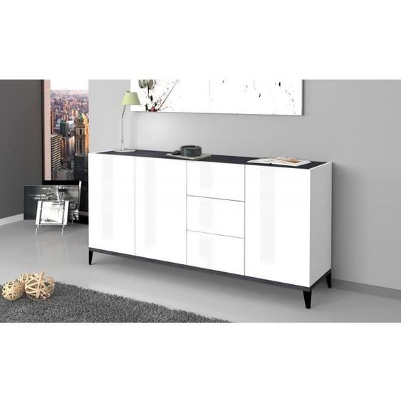 Buffet de cuisine DMORA Paolo - 3 portes et 3 tiroirs - Blanc brillant et Ardoise