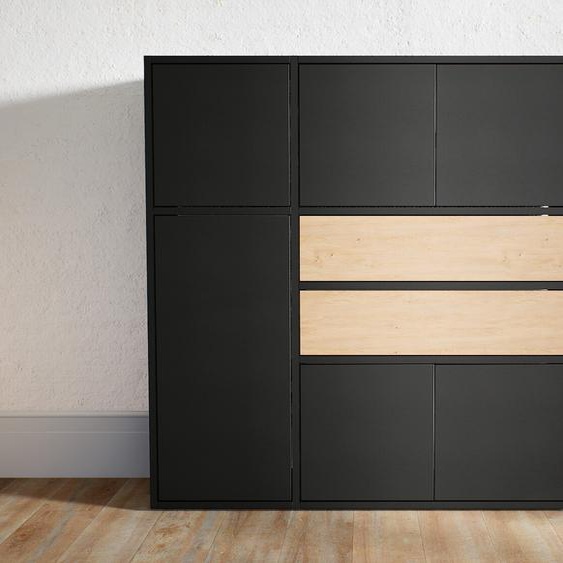 Buffet - Noir, moderne, avec porte Noir et tiroir Effet chêne - 115 x 117 x 34 cm