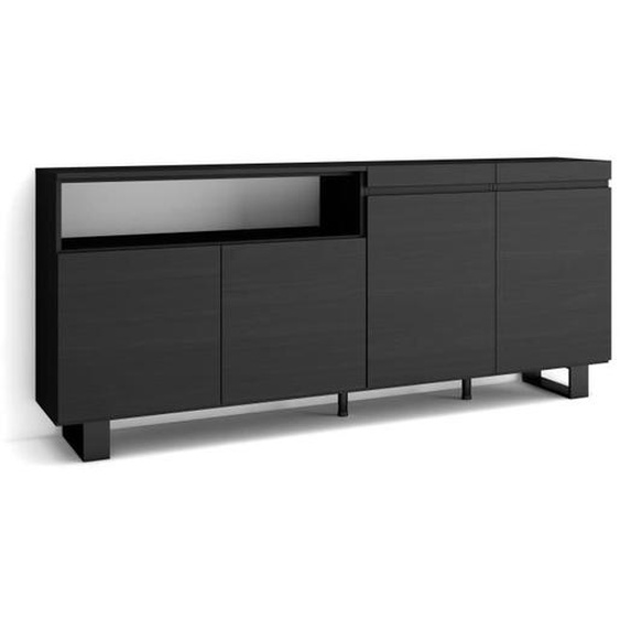 Buffet salon et cuisine, 200x35x87cm, 4 Portes, Design industriel, Noir, RF2384