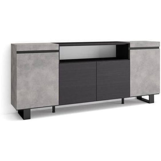 Buffet salon et cuisine, 200x35x87cm, 4 Portes, Design industriel, Ciment, RF2305