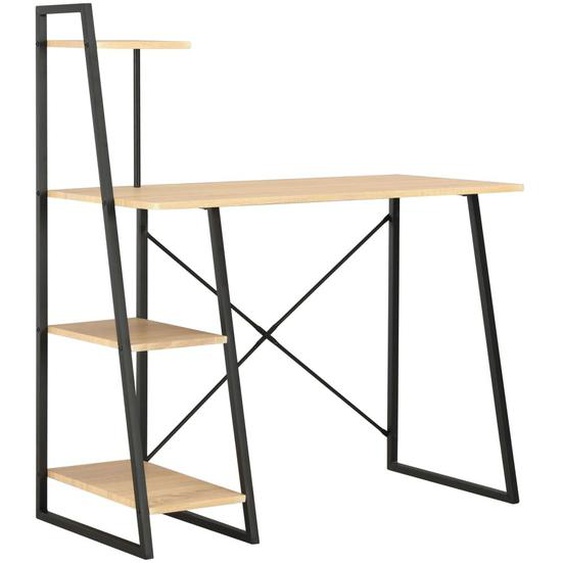 Bureau Avec Étagère Noir Et Chêne 102x50x117 Cm