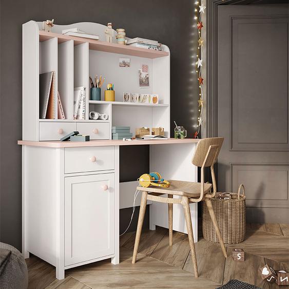 Bureau blanc et rose Luna avec option - Panneaux Stratifiés